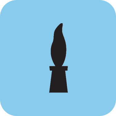 A simple silhouetted black Pollie Award in front of a light blue background.