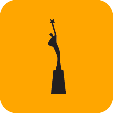 A simple silhouetted black Reed Award in front of a bright orange background.