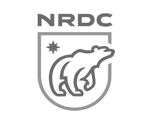 Dark gray NRDC logo with a simple outline of a polar bear and an 8 pointed star.